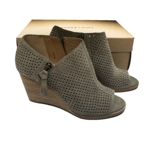 Lucky Brand Peep Toe Perforated Wedge Booties - Picture 2 of 5